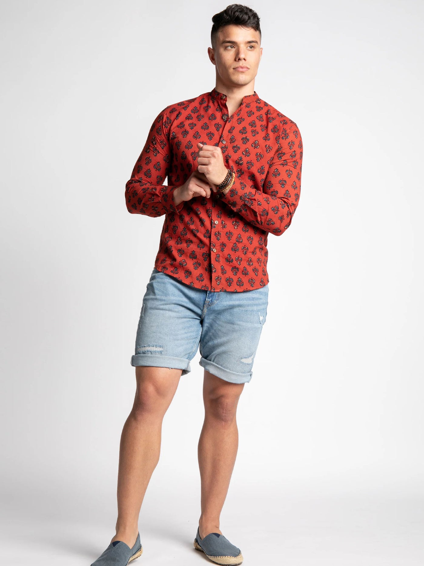 Regular Fit Block Printed Cotton Shirt - Ankur Red