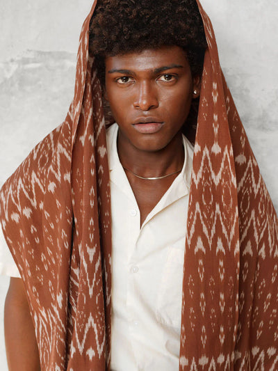 Unisex Handwoven Ikat Scarf - Earth Brown