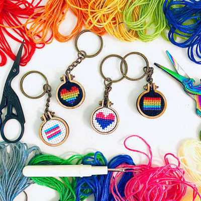 LGBTQ+ keychain, NehaxStitch, Handmade, Cross Stitch, desi gifts, South Asian keychain