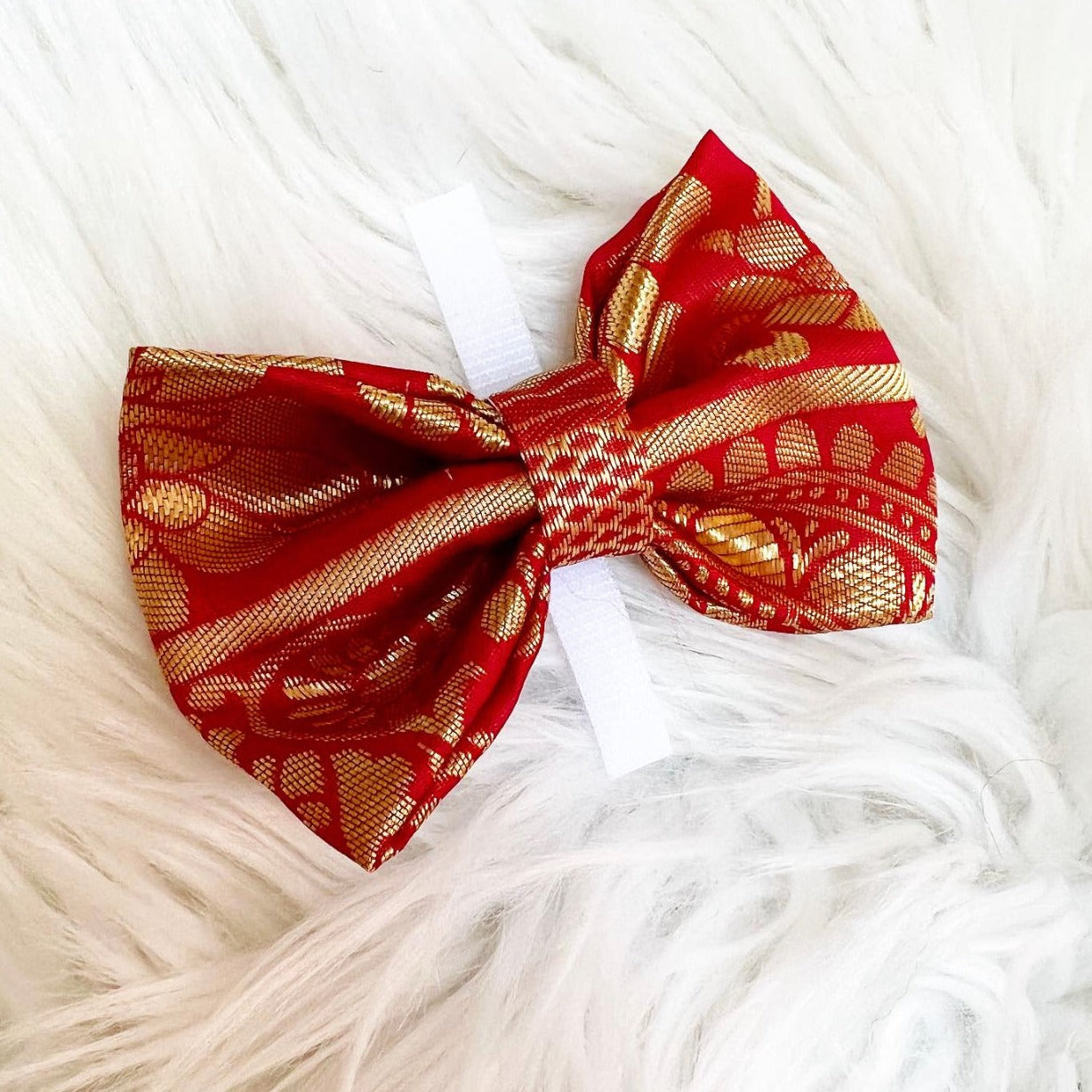 Red Upcycled Dog Bowtie by Pawsome Desi Boutique